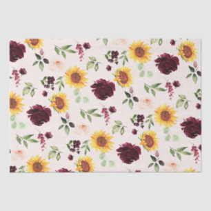 Fall Sunflowers and Burgundy Roses Bridal Shower Tissue Paper