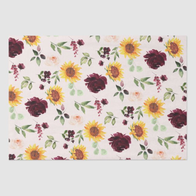 Fall Sunflowers and Burgundy Roses Bridal Shower Tissue Paper (Front)