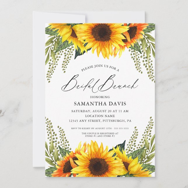 Fall Sunflowers and Greens Bridal Brunch  Invitation (Front)