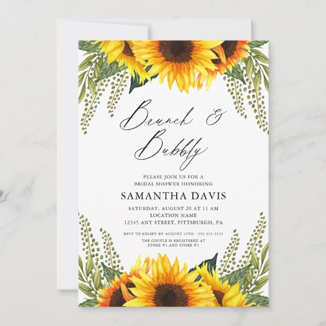Fall Sunflowers and Greens Brunch & Bubbly Invitation (Front)