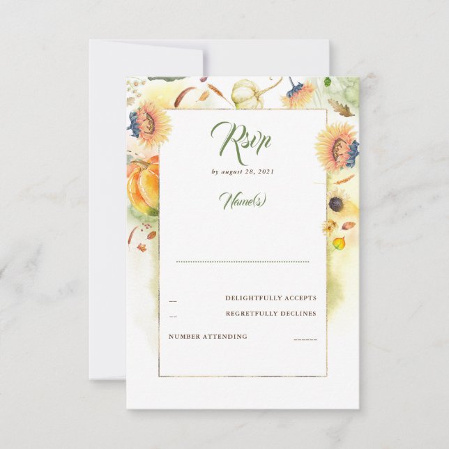 Fall Sunflowers and Pumpkins Wedding RSVP Card (Front)