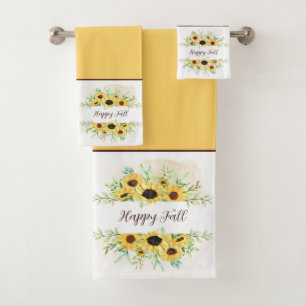 Fall Sunflowers frame with customisable text Bath Bath Towel Set