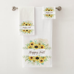 Fall Sunflowers frame with customisable text Bath Towel Set