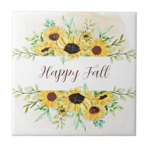 Fall Sunflowers frame with customisable text Ceramic Tile