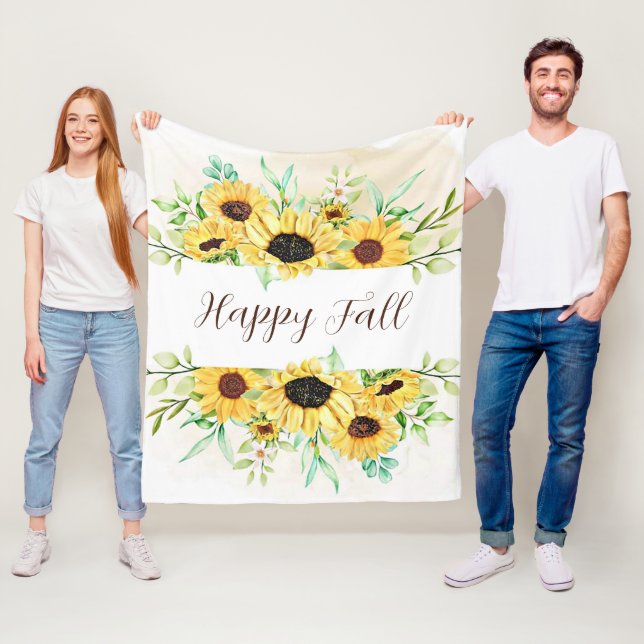 Fall Sunflowers frame with customisable text  Fleece Blanket (In Situ)