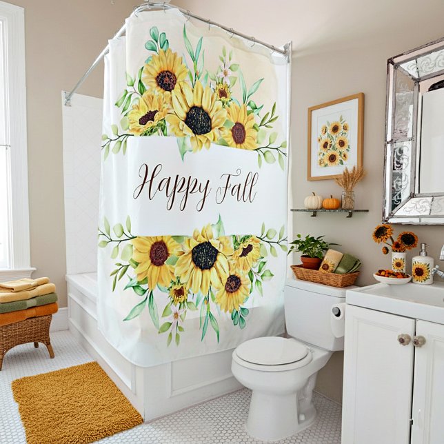 Fall Sunflowers frame with customisable text  Shower Curtain (Creator Uploaded)