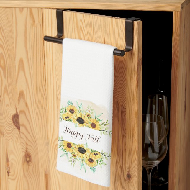 Fall Sunflowers frame with customisable text  Tea Towel (Thirds Fold)