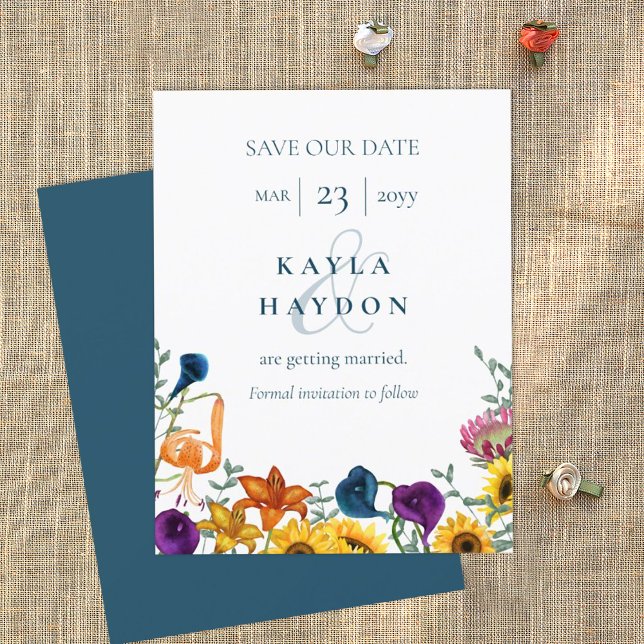 Fall Sunflowers Orange Tiger Lily Navy Calla Lily Invitation (fall sunflowers and plum purple calla lily wedding invitation suite)