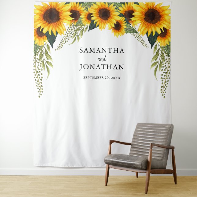 Fall Sunflowers Wedding Photo Booth Backdrop Tapestry (In Situ)