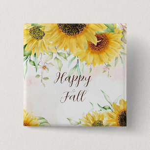 Fall sunflowers with customisable text 15 cm square badge