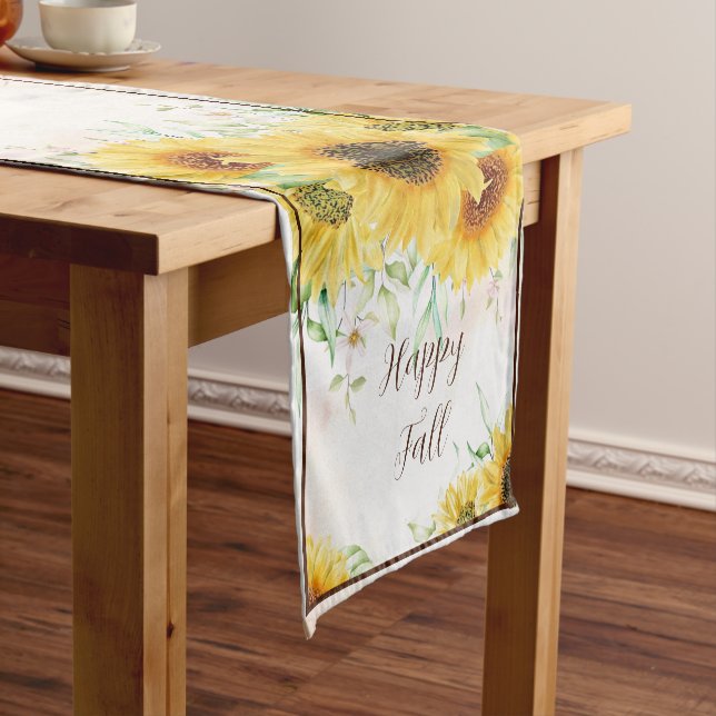 Fall sunflowers with customisable text  short tabl table runner (In Situ)