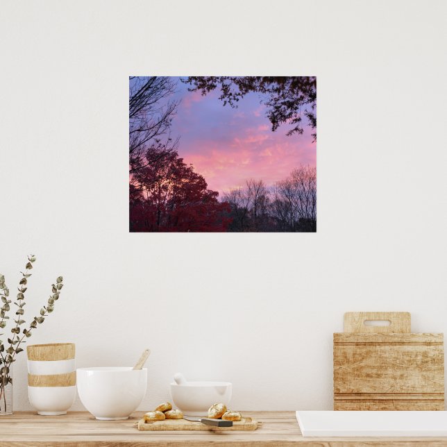 Fall Sunset Over Trees Beautiful Poster (Kitchen)