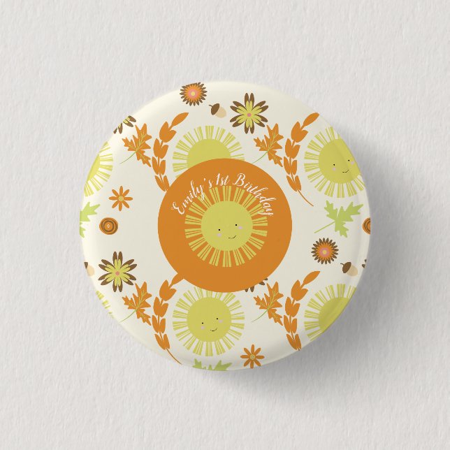 Fall Sunshine Autumn Birthday Party 3 Cm Round Badge (Front)