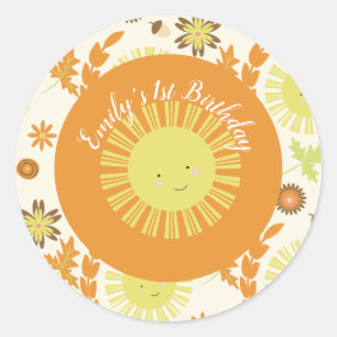 Fall Sunshine Autumn Birthday Party Classic Round Sticker