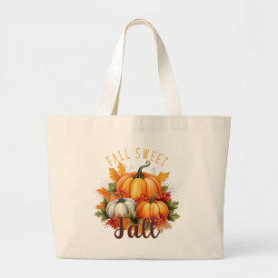 Fall Sweet Fall – Autumn Pumpkins & Leaves Large Tote Bag