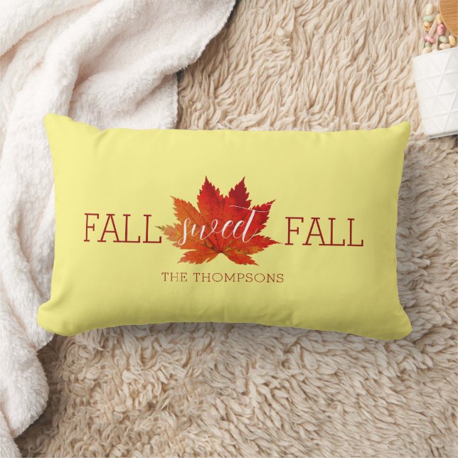 Fall Sweet Fall Red Autumn Maple Leaf Throw Pillow (Blanket)