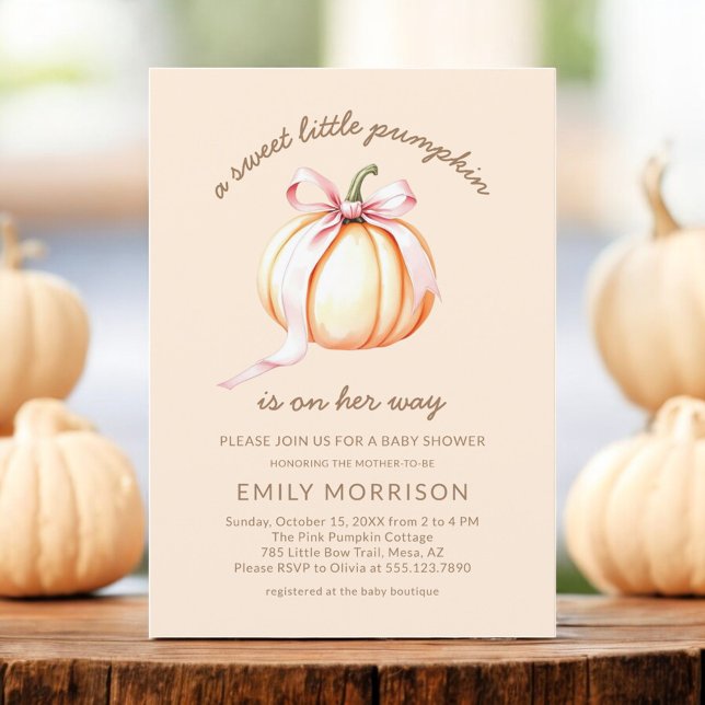 Fall Sweet Little Pumpkin Pink Bow Baby Shower Invitation (Creator Uploaded)
