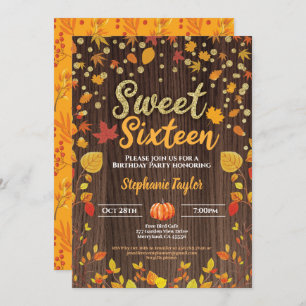 Fall sweet sixteen 16 birthday party rustic wood invitation