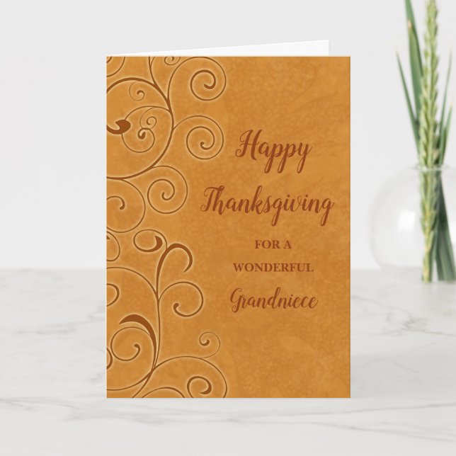 Fall Swirls Happy Thanksgiving Grandniece Holiday Card (Front)