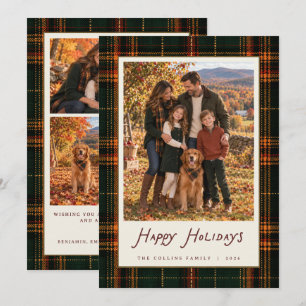Fall Tartan Holiday Family Photo Christmas Card