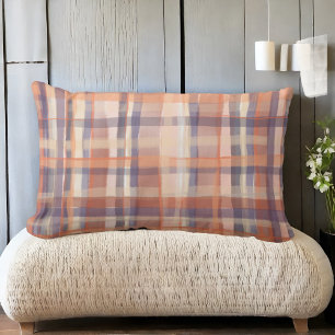 Fall tartan plaid beige orange plum check modern  lumbar cushion