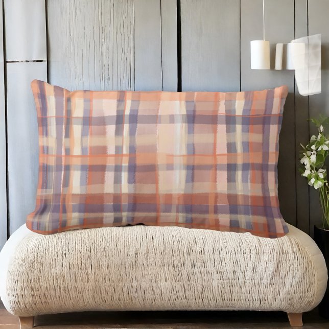 Fall tartan plaid beige orange plum check modern  lumbar cushion (Creator Uploaded)