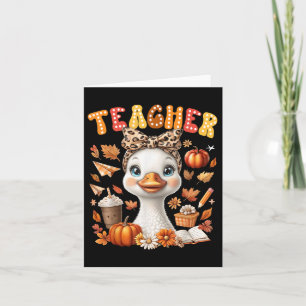 Fall Teacher Goose Leopard Bow Coquette Autumn Pum Card