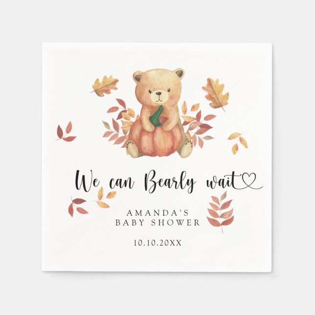 Fall teddy bear Baby Shower Napkin (Front)