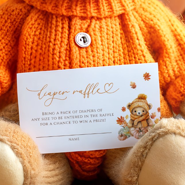 Fall Teddy Bear Diaper Raffle Ticket Enclosure Card (Creator Uploaded)