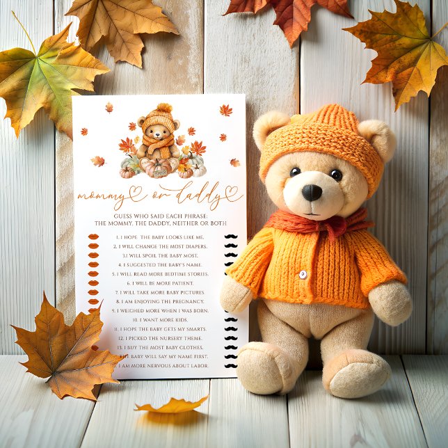 Fall Teddy Bear Mummy or Daddy Baby Shower Game (Creator Uploaded)