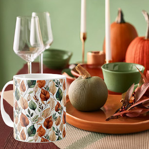 Fall terra cotta and sage leaves pattern coffee mug