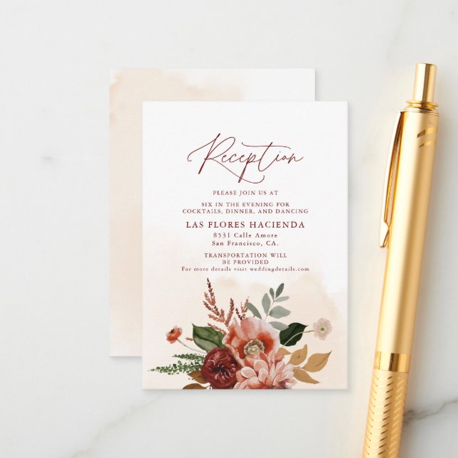 Fall Terracotta and Burgundy Reception Enclosure Card (Front/Back In Situ)