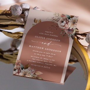 Fall Terracotta Arch Wedding   Boho Floral + QR Invitation