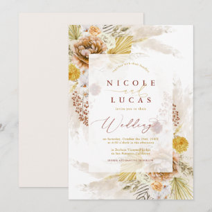 Fall Terracotta Autumn Boho Pampas Grass Wedding Invitation