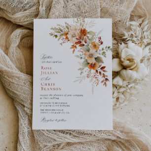 fall terracotta autumn floral wedding invitation