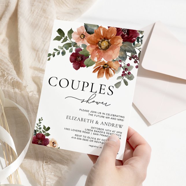 Fall Terracotta Burgundy Floral Couples Shower Invitation (Creator Uploaded)