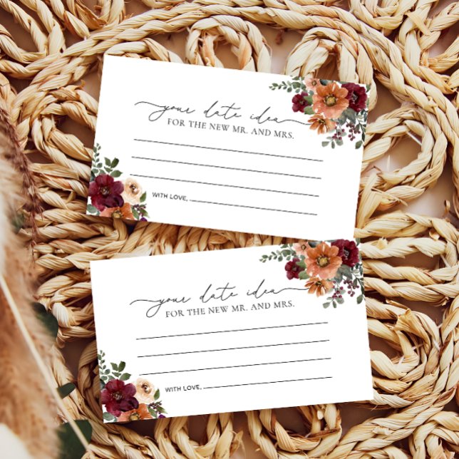 Fall Terracotta Burgundy Floral Date Night Ideas Enclosure Card (Creator Uploaded)
