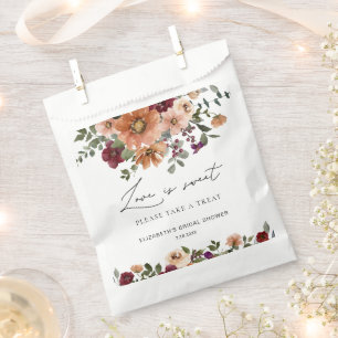 Fall Terracotta Burgundy Floral Love is Sweet  Favour Bag