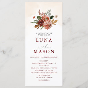 Fall Terracotta Burgundy Floral Wedding Program