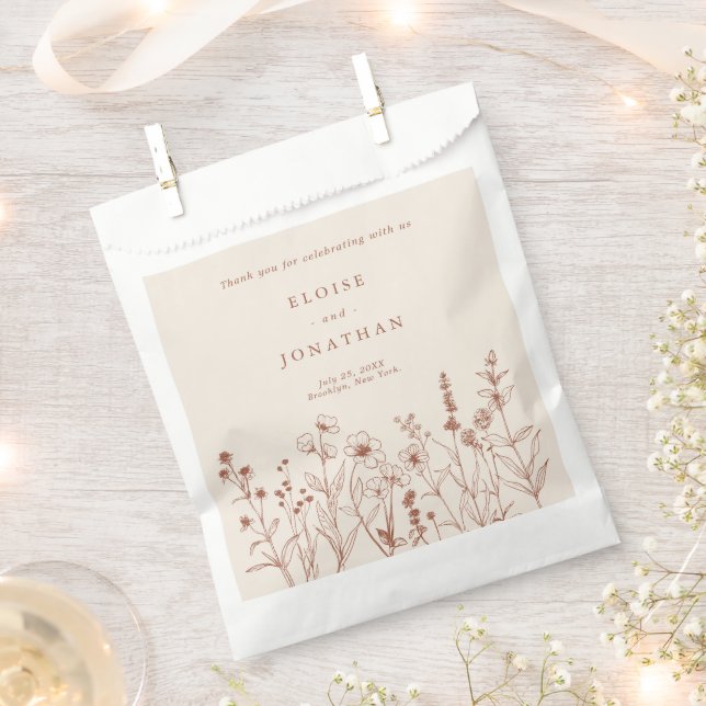 Fall Terracotta Burnt Orange Wildflower Wedding  Favour Bag (Clipped)