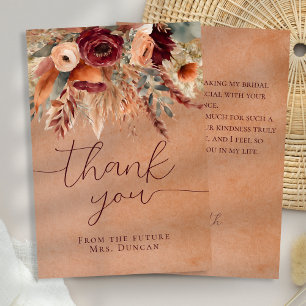 Fall Terracotta Dry Florals Pampas Grass Thank You Card