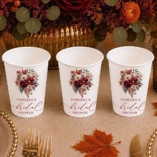 Fall terracotta floral bridal shower paper cups