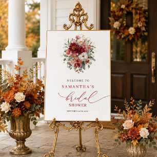 Fall terracotta floral bridal shower welcome sign 