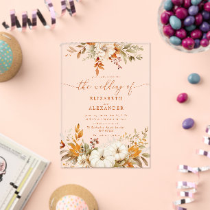 Fall terracotta floral elegant wedding acrylic invitations