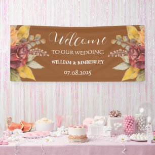 Fall Terracotta Floral Rustic Elegant Wedding Banner
