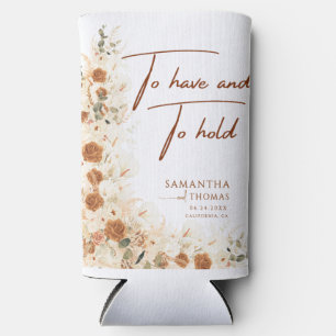 Fall Terracotta Floral Wedding Can Cooler Favor