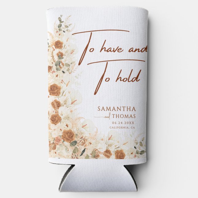 Fall Terracotta Floral Wedding Can Cooler Favour (Front)