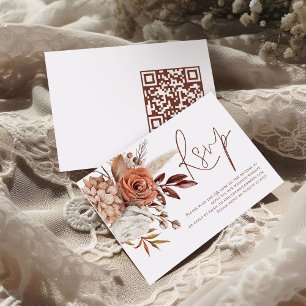 Fall Terracotta Florals QR Code Wedding RSVP  Card