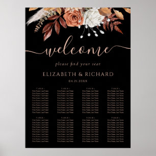 Fall Terracotta Flower Black Wedding Seating Chart