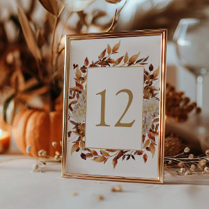 Fall Terracotta Leaves Botancial Wedding Table Number